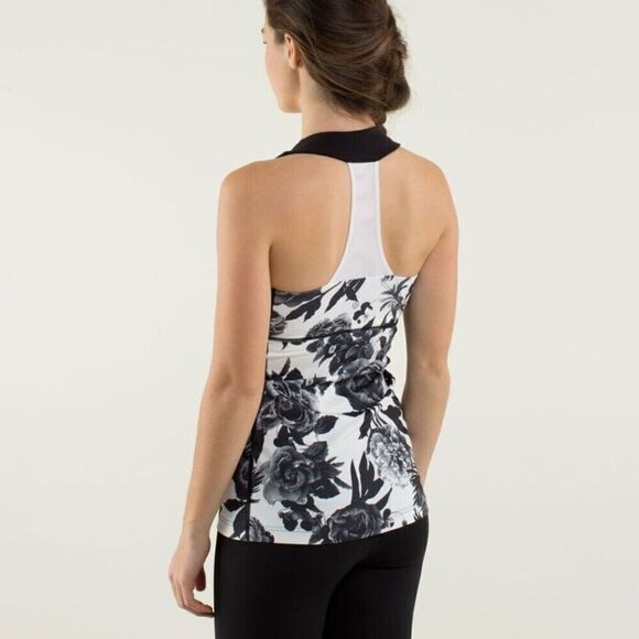 Lululemon Black White Floral Blokette Neck Workout Yoga Pilate Tank Top  Small - Picture 2 of 12